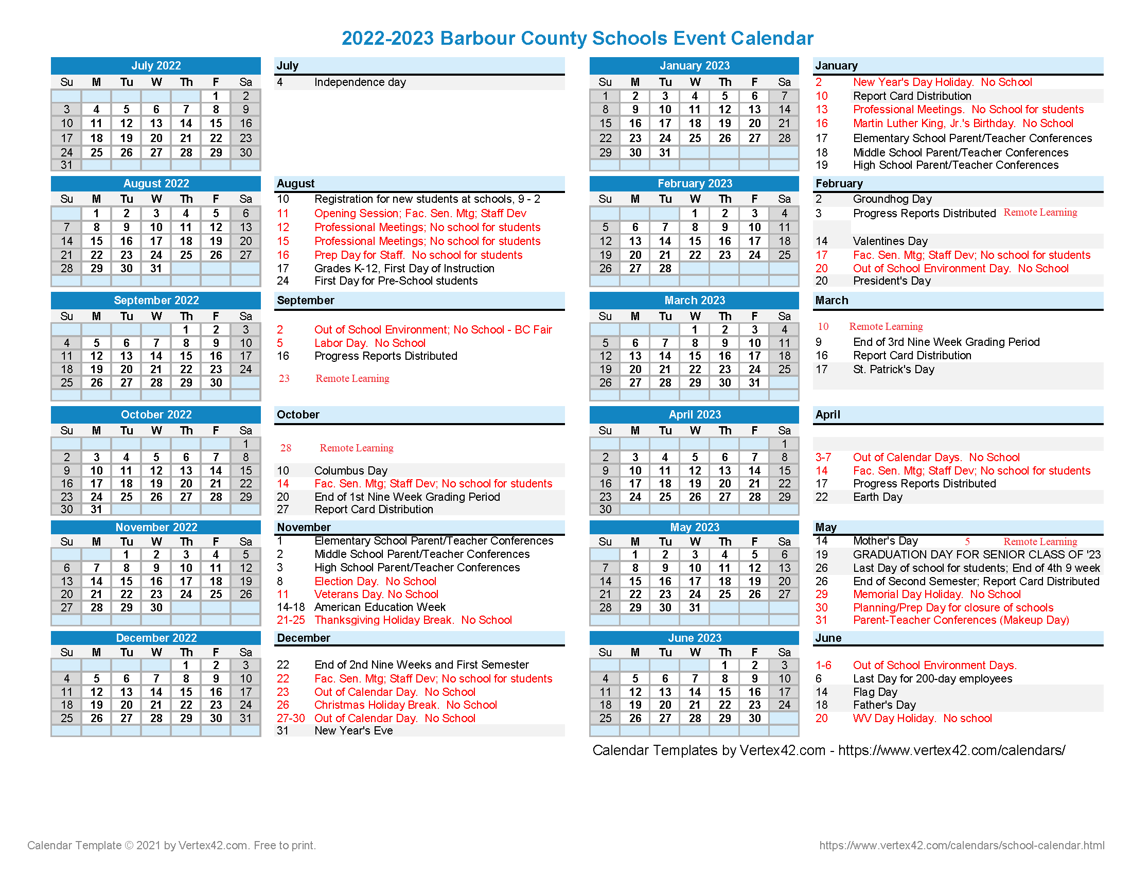 Barbour County Schools Calendar 2022 And 2023 PublicHolidays